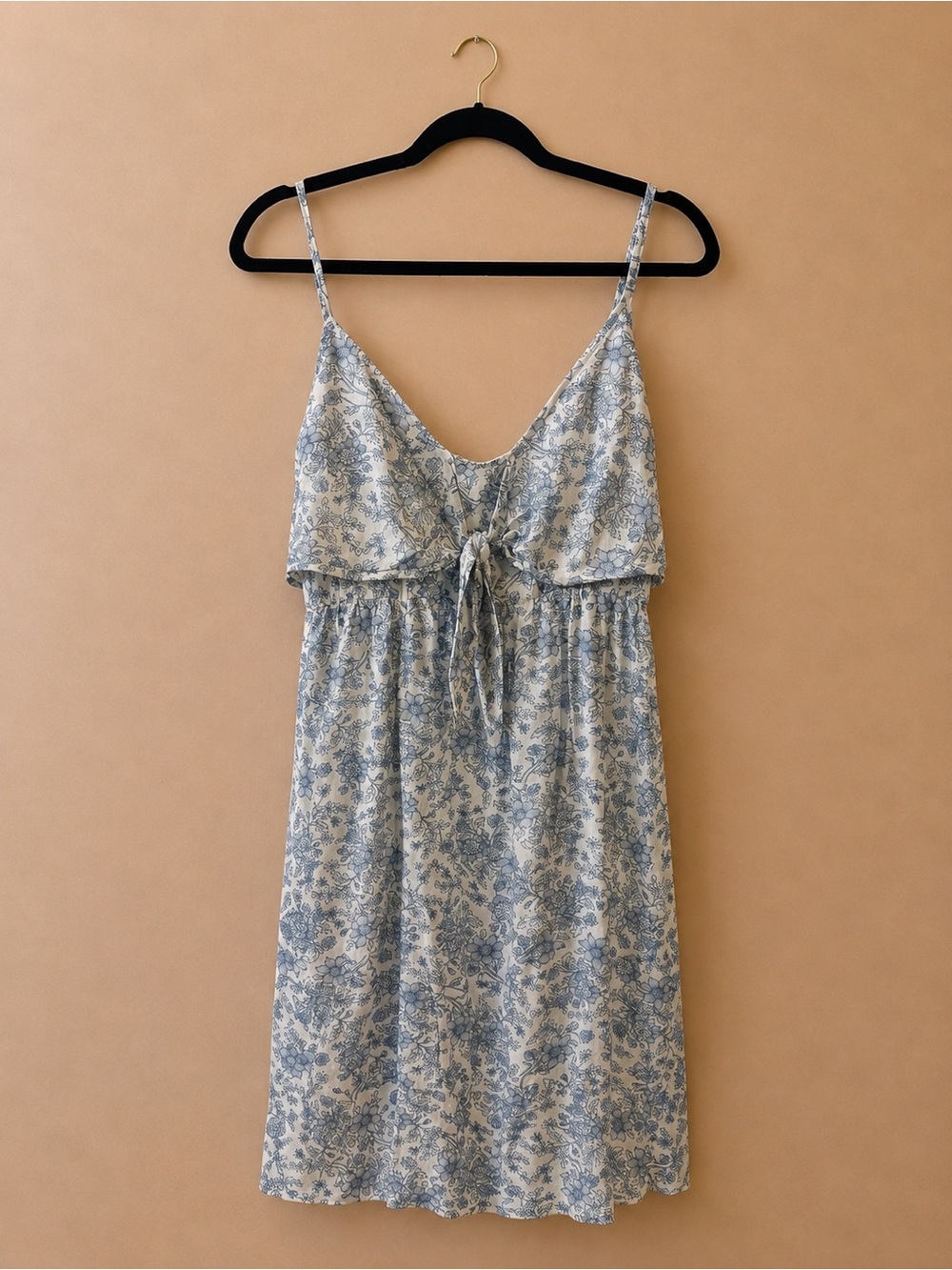 Blush Blue Floral Slip Dress with Front Tie